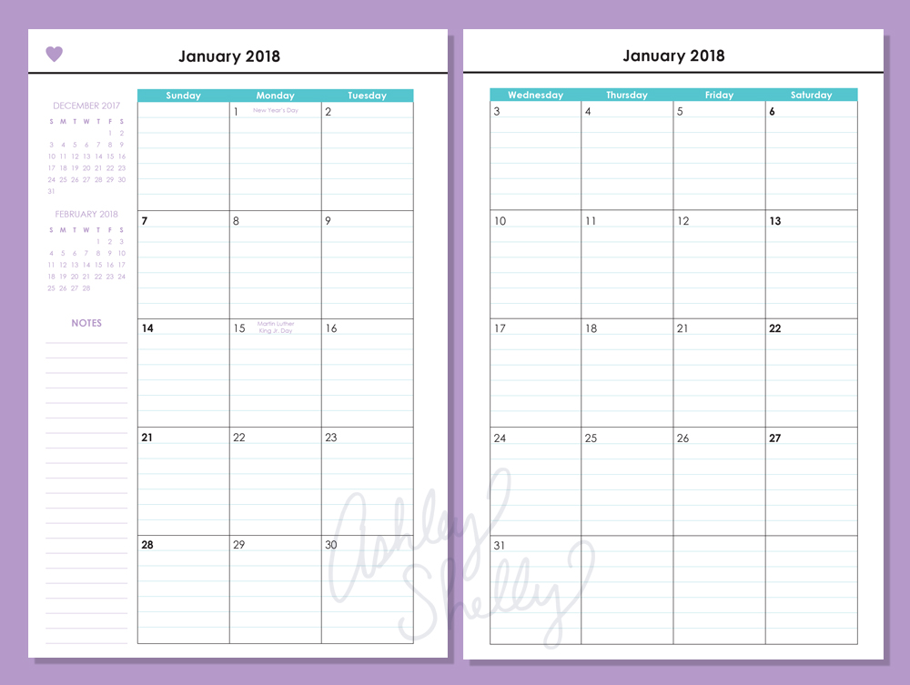 ashley shelly planner 2018 monthly overview