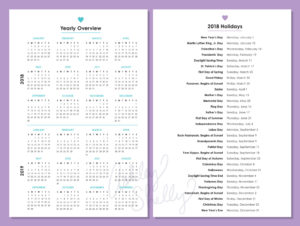 ashley shelly planner 2018 yearly overview holidays list